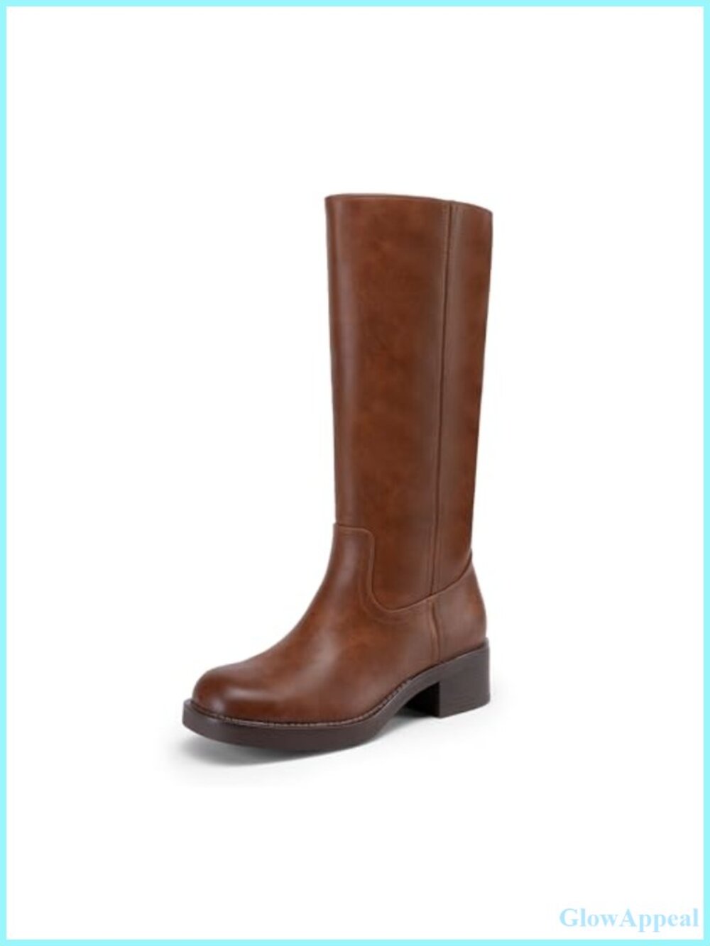 Women's Square Toe Platform Chunky Block Heel Knee High Faux Leather Riding